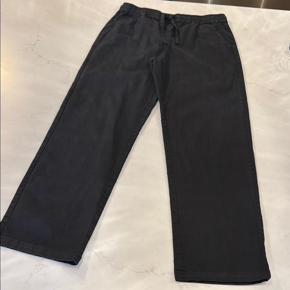 Black Linen Mens Pants with Elastic Waistband and Relaxed Fit